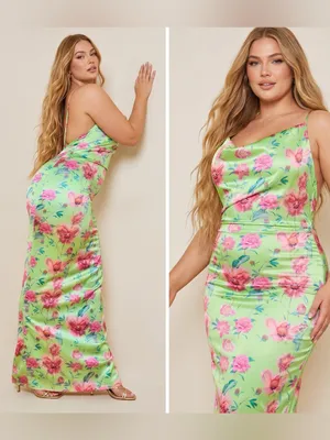 NWT PRETTYLITTLETHING Floral Satin Drape Neck Maxi Dress thumbnail 5