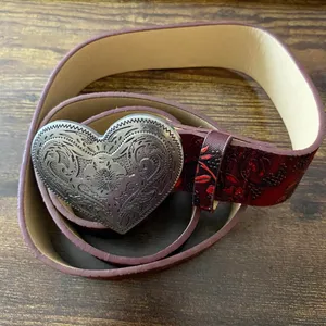 Burgundy Red Western Floral Heart Buckle Belt, Fits 33.5-43.5 Inches, X7GA1324 thumbnail 6