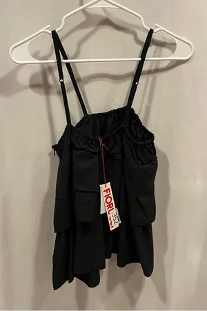 Fun NWT Fiorucci black tiered ruffle ice cream pin adjustable strap top thumbnail 1