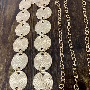 Gold Y2K Hammered Coin Disc Waist Chain Belt, Fits 17 to 39 Inches, X7GA1365 thumbnail 7