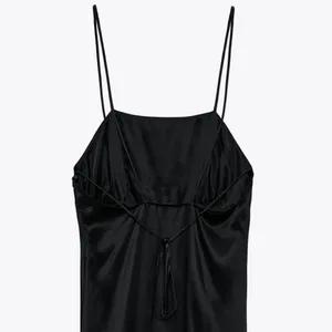 Zara MIDI SLIP SATIN DRESS Straight Neck w/ Spaghetti Straps Black Size S NEW thumbnail 12