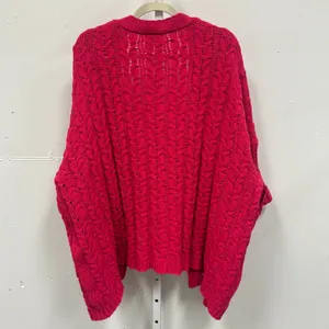 Umgee Magenta Pink Cable Knit Open Front Cardigan Sweater‎ M/L Chunky Oversized thumbnail 2
