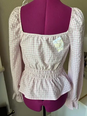 mine Pink Gingham Smocked Peplum Blouse thumbnail 2