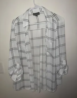 Long Sleeve Button Up Flannel White Size XL thumbnail 1