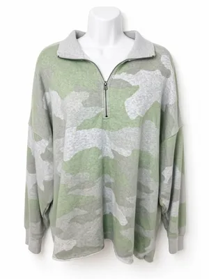 Aerie Large Sage Green Camo Half Zip Pullover Sweatshirt Oversized L thumbnail 1