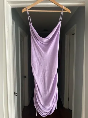 Intimately Free People Lilac Satin Ruched Cowl Neck Mini Dress S thumbnail 2