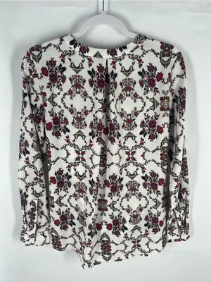 Ann Taylor White Floral Wrap-Style Blouse with‎ Pink & Red Blooms thumbnail 10