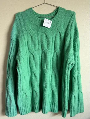 American Eagle‎ Outfitters Cable Knit Sweater Green Oversized Relaxed Fit Size M thumbnail 1