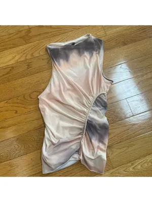 ZARA Women Sleeveless Asymmetrical Ruched Mesh Top Size S Peach/Black Dyed M thumbnail 8