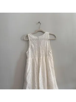 White Eyelet Cotton Dress with Floral Embroidery thumbnail 4