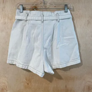 Abercrombie & Fitch Size 4 27 White Denim Paperbag Belted Shorts thumbnail 3