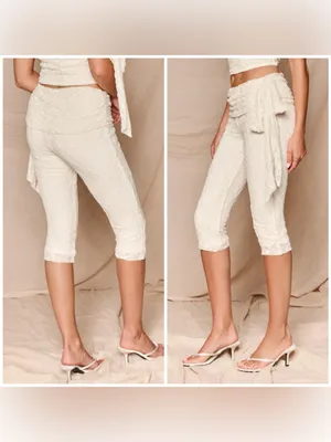 PrettyLittleThing Cream Lace Tie Knot Capri Pants Size 12 Large NWT Stretch thumbnail 3