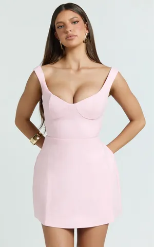 Showpo PIETRA MINI DRESS - OFF SHOULDER GATHERED BODYCON DRESS IN PALE PINK thumbnail 1