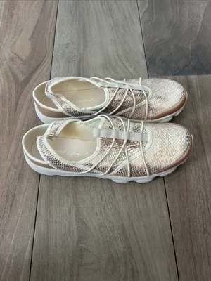 Women's Rose Gold Slip-On Sling Back Metallic Snake Print Athletic Sneakers thumbnail 3