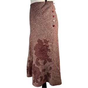 Vintage Express Burgundy Tweed Floral Appliqué Skirt | Y2K | Size 1/2 thumbnail 3