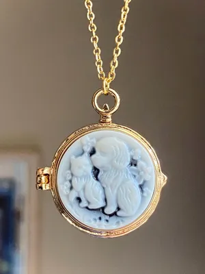 Handmade cute cat & dog antique boho retro vintage style necklace🐈🦮💙 thumbnail 1