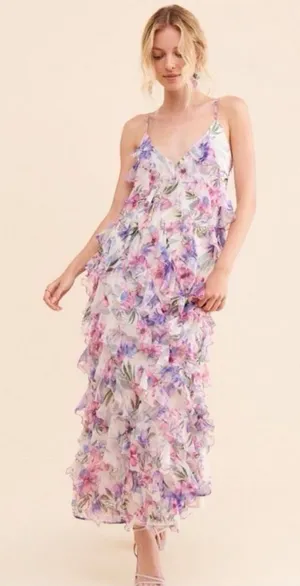 Anthropologie BHLDN Jia print bias cut ruffle Floral Maxi Dress thumbnail 1