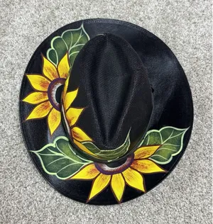 Royal Road Trading Co Hand Painted Sunflower Cowboy Hat Mexico Sombrero Size M thumbnail 1