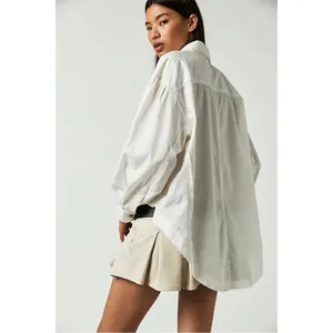 Free People Bohemian Preppy Oversized Happy Hour Solid Poplin Top White Medium thumbnail 9