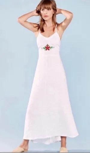 Reformation Shelly Embroidered White Linen Summer Maxi Sun Dress Sz 0 thumbnail 1
