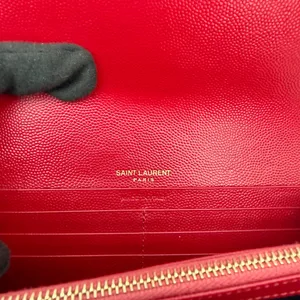 Yves Saint Laurent YSL Monogram Chevron Leather Clutch Crossbody Wallet with Chain Red thumbnail 4