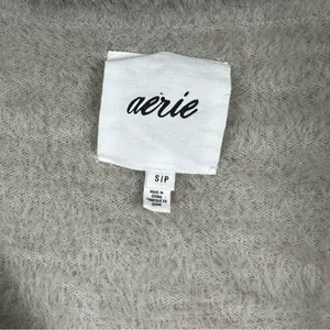 Aerie Cream Taupe Fuzzy Crop‎ Button Cardigan thumbnail 3