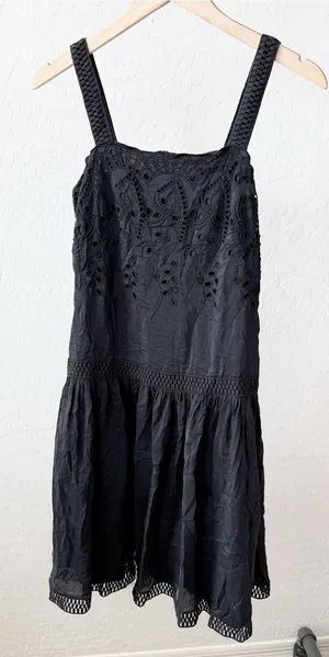 Ann Taylor Black Embroidered Floral Eyelet Sundress Sleeveless thumbnail 1