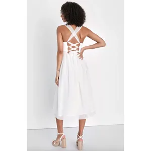Lulus Twirling For You Ivory Lace-Up Bustier Tulle Midi Dress A Line Large NWT thumbnail 2