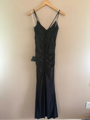 Lulus Elese Black Slinky Knit Lace-Up Mermaid Maxi Dress Size Large NWT Formal thumbnail 5