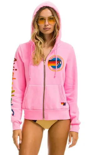 Aviator Nation Full Zip Hoodie Unisex Neon Pink Long Sleeve Pockets Logo Print L thumbnail 1