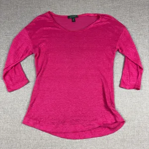Lauren Ralph Lauren Linen Sweater Womens Large Pink Scoop Neck 3/4 Sleeve thumbnail 1
