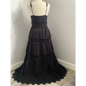 Anthropologie Love The Label Black Flocked Lace Crochet Tiered Cotton Maxi Sz XS thumbnail 12