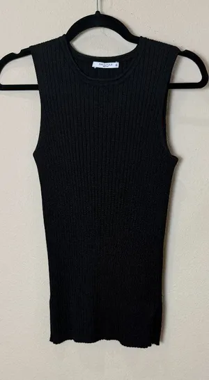 M.M. LaFleur Black Ribbed Knit Sleeveless Top Size XS thumbnail 1