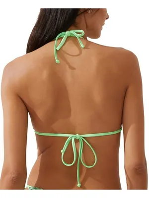 NWT Cotton On Womens String Triangle Bikini Top Intense Lime / Black Crinkle XS thumbnail 3
