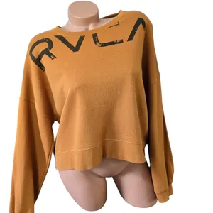 RVCA Pullover Sweatshirt Large Mustard Yellow Cropped Graphic Logo Boxy Fit thumbnail 2