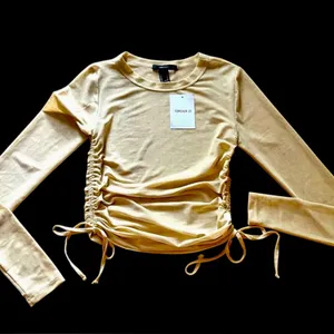 NWT Forever 21 Tan sheer ruched side tie Adjustable crop top Shirt Sz Med thumbnail 2