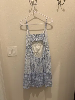 Hollister White and Light Blue Floral Cutout Mini Dress thumbnail 2