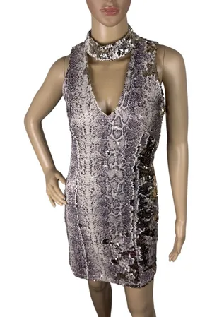 Fab'rik Bodycon Sequins Snakeskin Mini‎ Dress Sz S Cocktail Party Club Sexy Date thumbnail 1