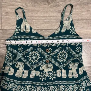 Boho Elephant Print Sundress Dress Size‎ S Teal Cream Smocked Back Mini Thailand thumbnail 10