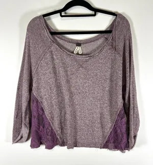 Free People We The Free Purple Sweater‎ Top Lace Sides Womens M thumbnail 1