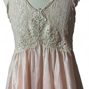 Vintage Lace Embroidered Babydoll Tank Top Women Large Pink Coquette Pearl Trim thumbnail 3
