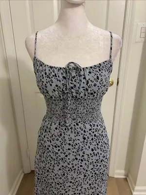 Reformation Genie Midi Dress In Lynx Leopard Print Gray Size 0 Smocked Waist thumbnail 7
