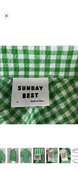 Sunday Best Aritzia Green Gingham Seersucker Button Up Top Size Small. Like New. Vibrant green/white. No stretch. Short sleeve. 20” bust 21” long thumbnail 7