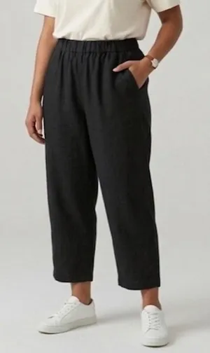 Quince 100% European Linen Wide Leg Elastic Waist Ankle Pants Black Size Large thumbnail 1