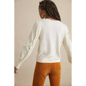 Pilcro Elsa Ruffled Top Women M Off-White Excellent Ruffle Sleeve Slub Knit thumbnail 2