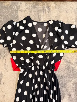 SHEIN Black and White Polka Dot with Red Wrap Dress thumbnail 5