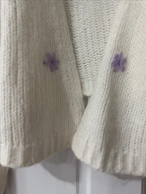Reserved Women’s Cream Open Front Knit Cardigan with Lilac Floral Detail Size S thumbnail 9