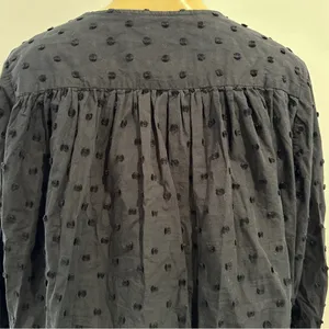Zara Swiss Dot Blouse Sz M Black Long Sleeves Cotton Button Front Top Shirt thumbnail 8