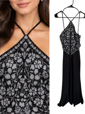 Tadashi Vintage Beaded Floral Halter Evening Gown thumbnail 2