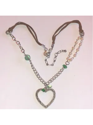 American Eagle AE Boho Brown Silver Tone Beaded Heart Pendant Necklace thumbnail 5